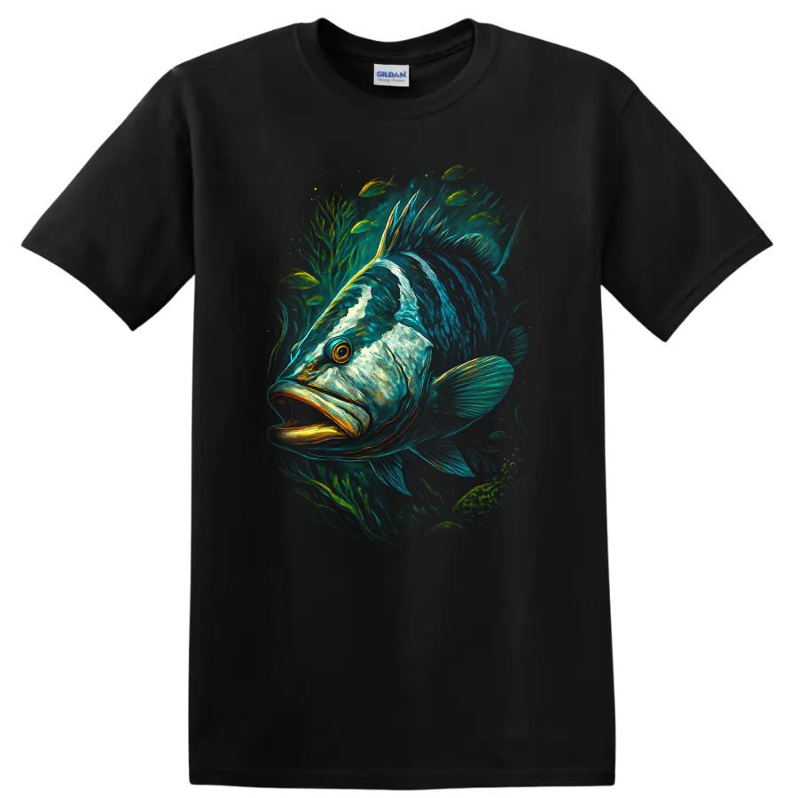 Fishing Bass T Shirt Ocean Art Graphic w/ Fishing Tee Wildlife Nature Lover
