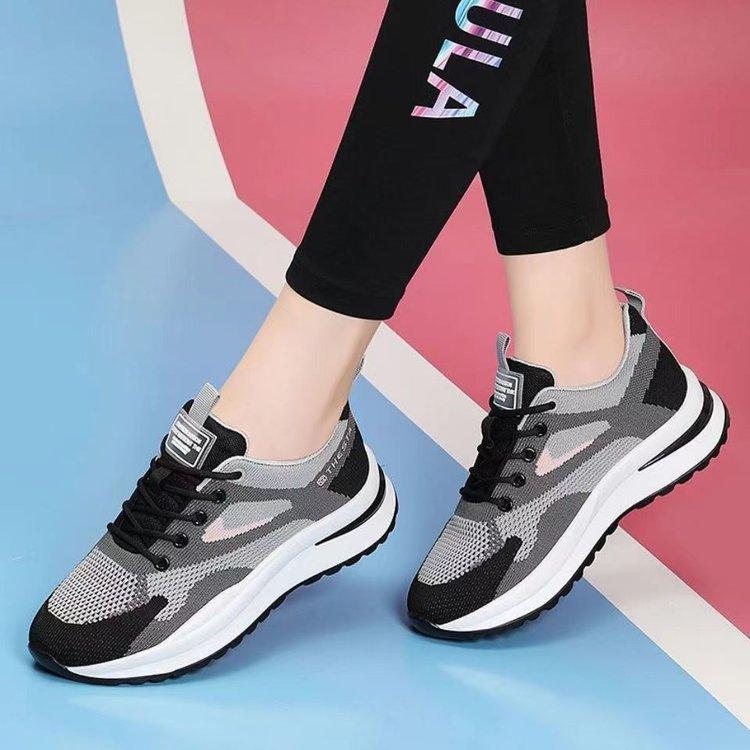 Women's Lace-up Casual Sports Shoes Non-slip Soft-soled Running Shoes Flying Mesh Dad Shoes