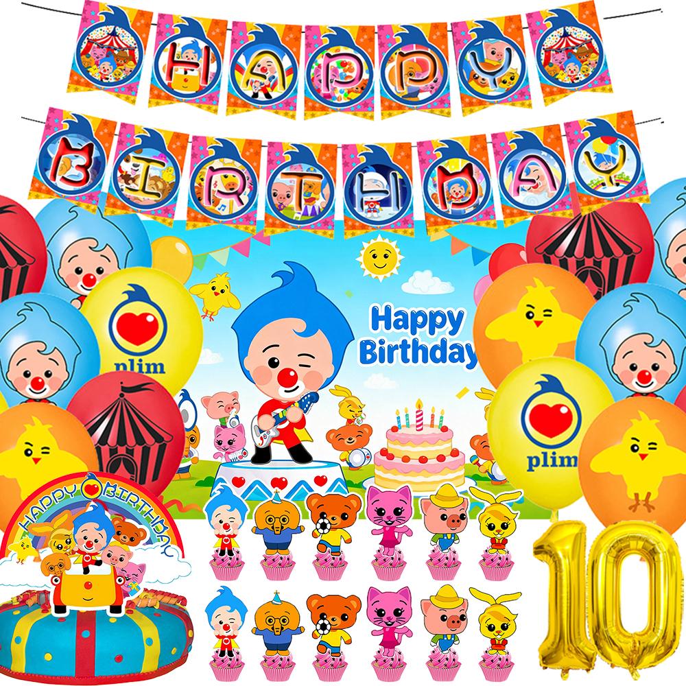 Cartoon Pliming Plims Thema Kindergeburtstag Party Dekoration Hintergrund Zubehör Ballon Set Kuchenaufsätze Banner Kulisse Kindergeschenk