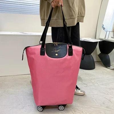 Foldable Shopping Bags Travel Rolling Pull Cart Trolly Bag With Wheels Reusable Grocery Cart Food Organizer Vegetables Bag