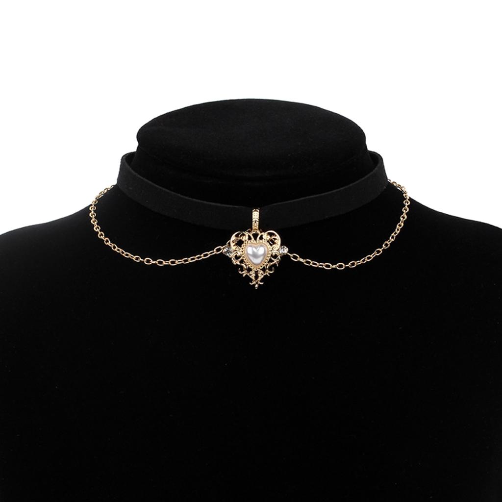 Gothic Heart Shape Pearl Pendant Chokers Necklace Punk Velvet Necklaces For Alternative Girl Women Mystical Jewelry