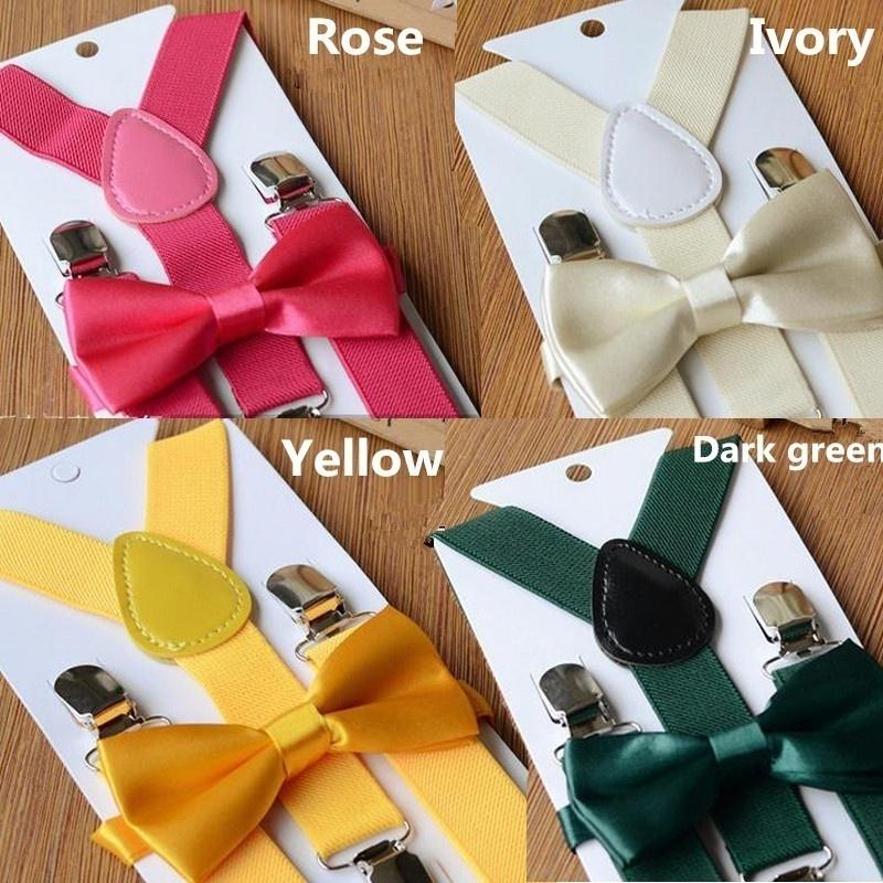 Dzieci Chłopcy Dziewczęta Solid Color Clip-On Szelki Elastyczne regulowane szelki z uroczą muszką