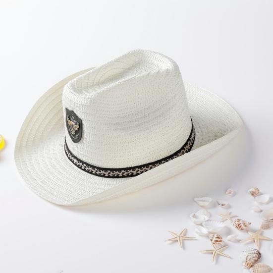 Chapeau de paille UPF 50+ Protection UV Solaire Bord court Chapeau de plage Taille ajustable Léger Respirant Été Chapeau adulte