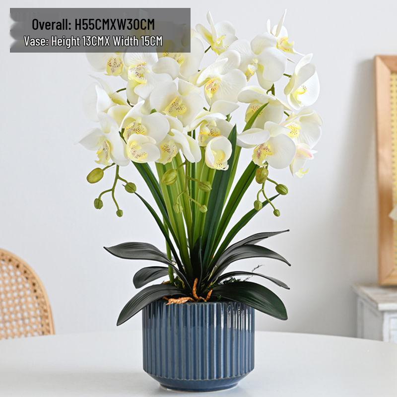 Artificial Phalaenopsis Floral Arrangement for Living Room Display - Potted Decoration for TV Cabinet
