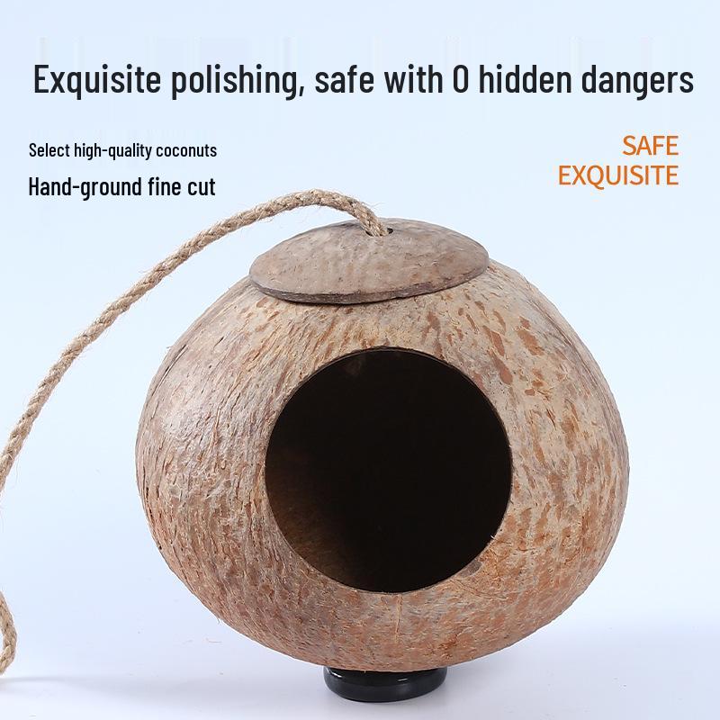 Coconut Shell Parrot & Finch Bird Nest - Natural Straw Woven Habitat for Small Birds