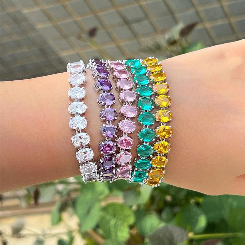 Heavy Industry Light Luxury Full Diamond Yellow Zircon Bracelet Rock Sugar Oval Zircon Hand Jewelry Multi-Color Optional