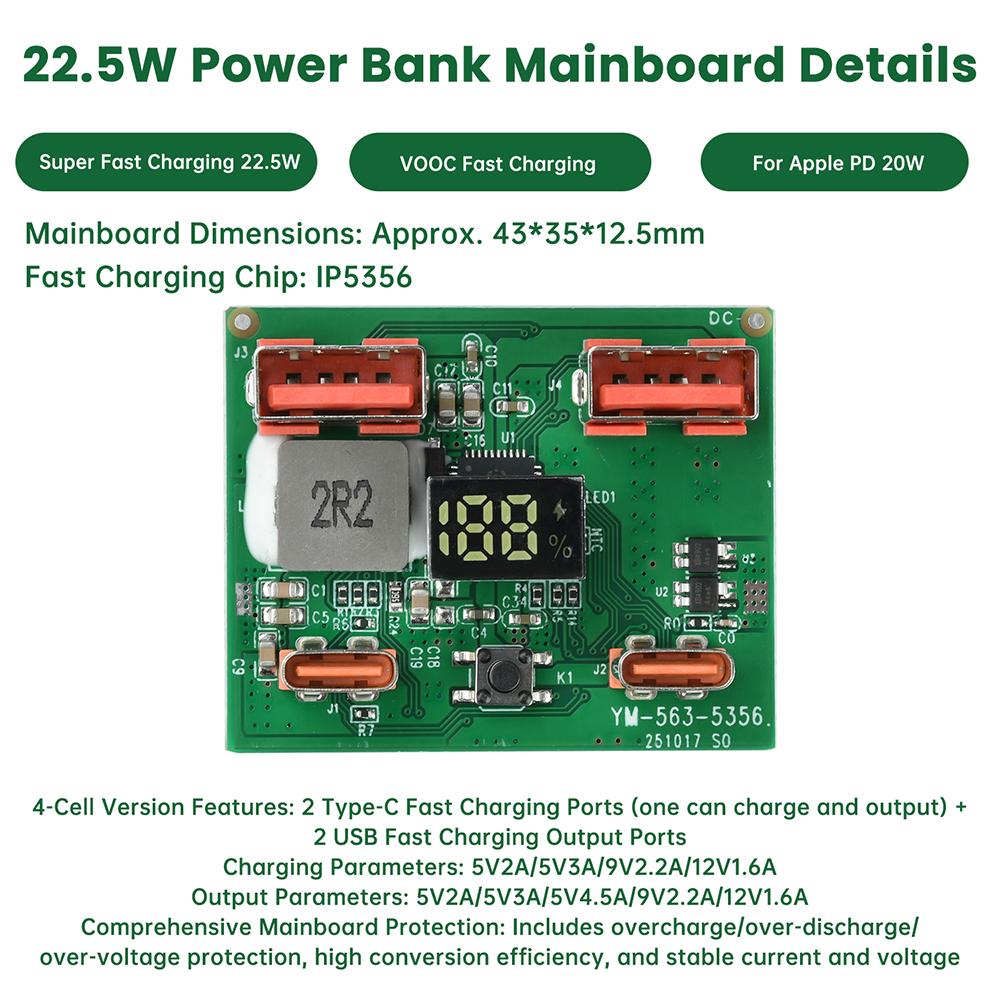 22.5W Fast Charging Power Bank Motherboard DIY Lithium Battery mobile power circuit board supports PD QC VOOC Quick Charging