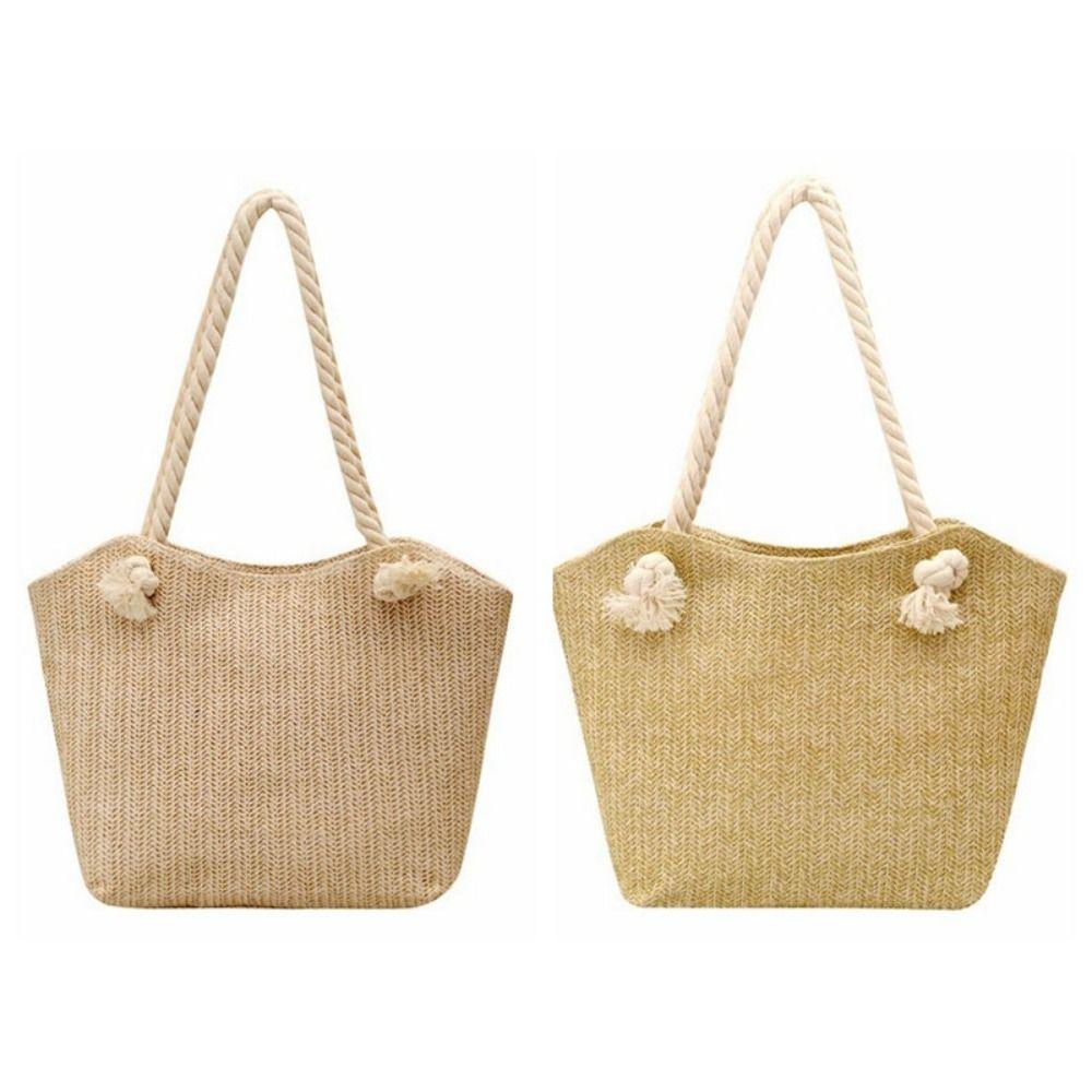Solid Color Beach Handbag Large Capacity Underarm Shoulder Bag Casual Straw Tote Bag  Travel
