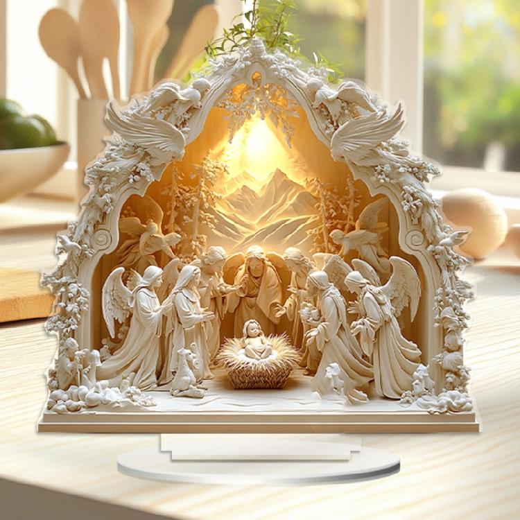 Shatterproof Nativity Tabletop Ornament With Intricate White Religious Birth Scene Figurine For Home Church Display