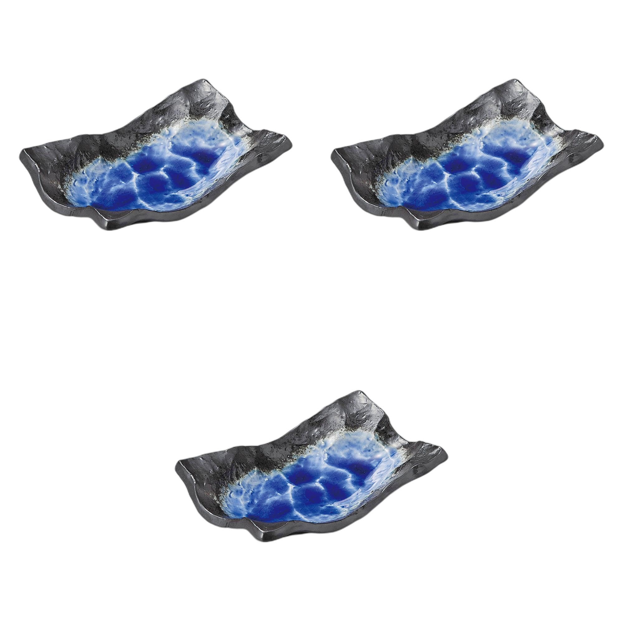 

Setomonohonpo Set of 3 Deep Sea Blue Wavelength Square Plates x 12 x Ceramic Long Plates (Setomonohonpo) [19 5.3 cm]