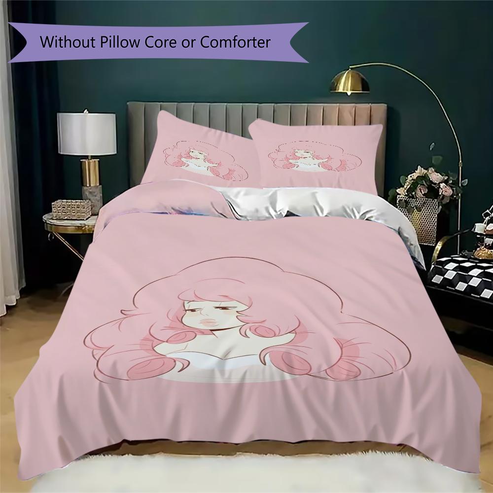 Rose Quartz Pattern Bedding uilt Set uilt Cover Pillowcase Home Decoration Birthday Gift (1 * duvet cover + 2 * pillowcase without core)