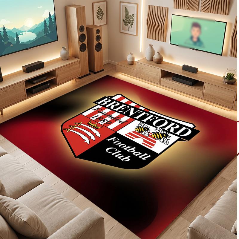 Brentford Football Print Crystal Velvet Rug, Comfortable Water Absorbent Non Slip Indoor Floor Carpet