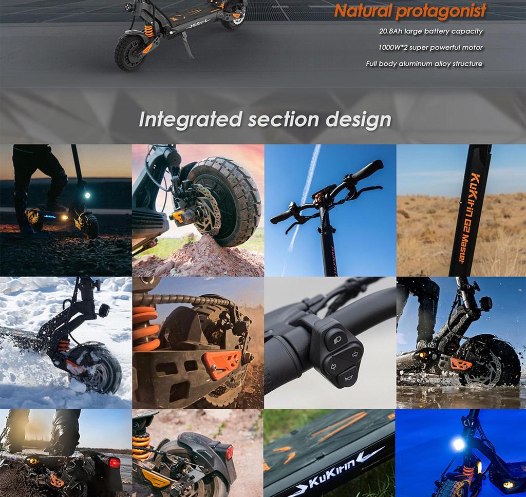 Electric Scooter Adult Kukirin G2 Master 1200Wx2 Dual Motor Electric Scooter Foldable Top Speed 60Km/h 52V 20.8AH Range 70Km Load 120Kg