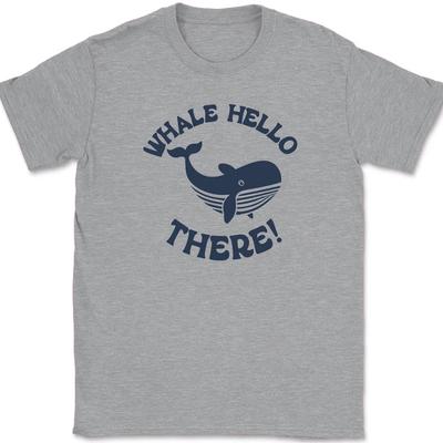 Maglietta Whale Hello There Divertente Carina Oceano Bene Squali Umorismo Grafica Marina Tee