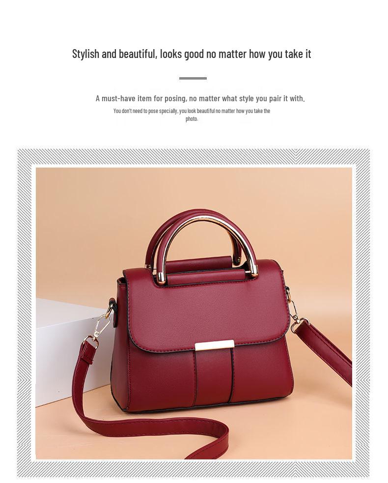 Borsa a tracolla da donna versatile in vera pelle - Borsa alla moda monocolore, semplice, di grande capacità, trendy