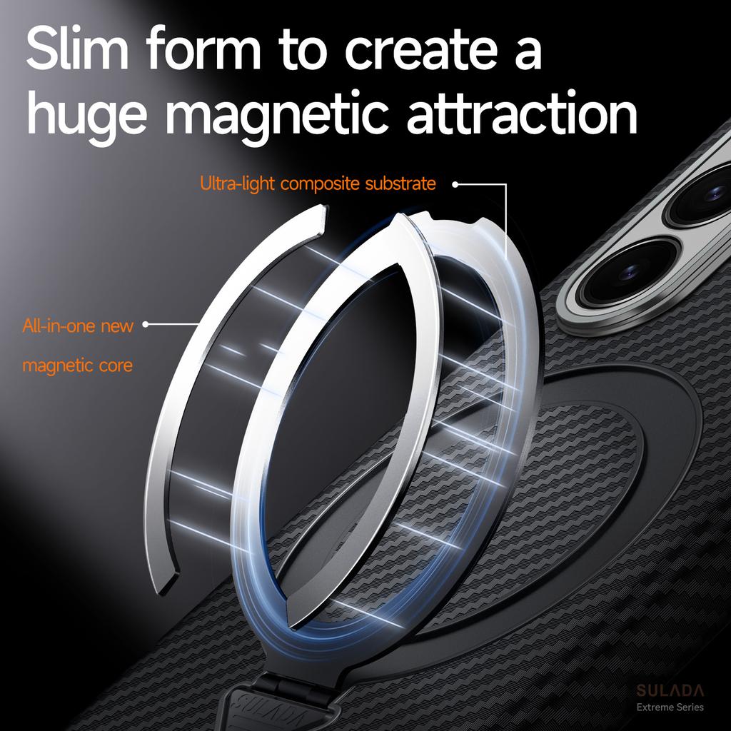 SULADA For Samsung Galaxy Z Fold7 5G Magnetic Case Kickstand PU + PC Phone Cover Carbon Fiber Texture