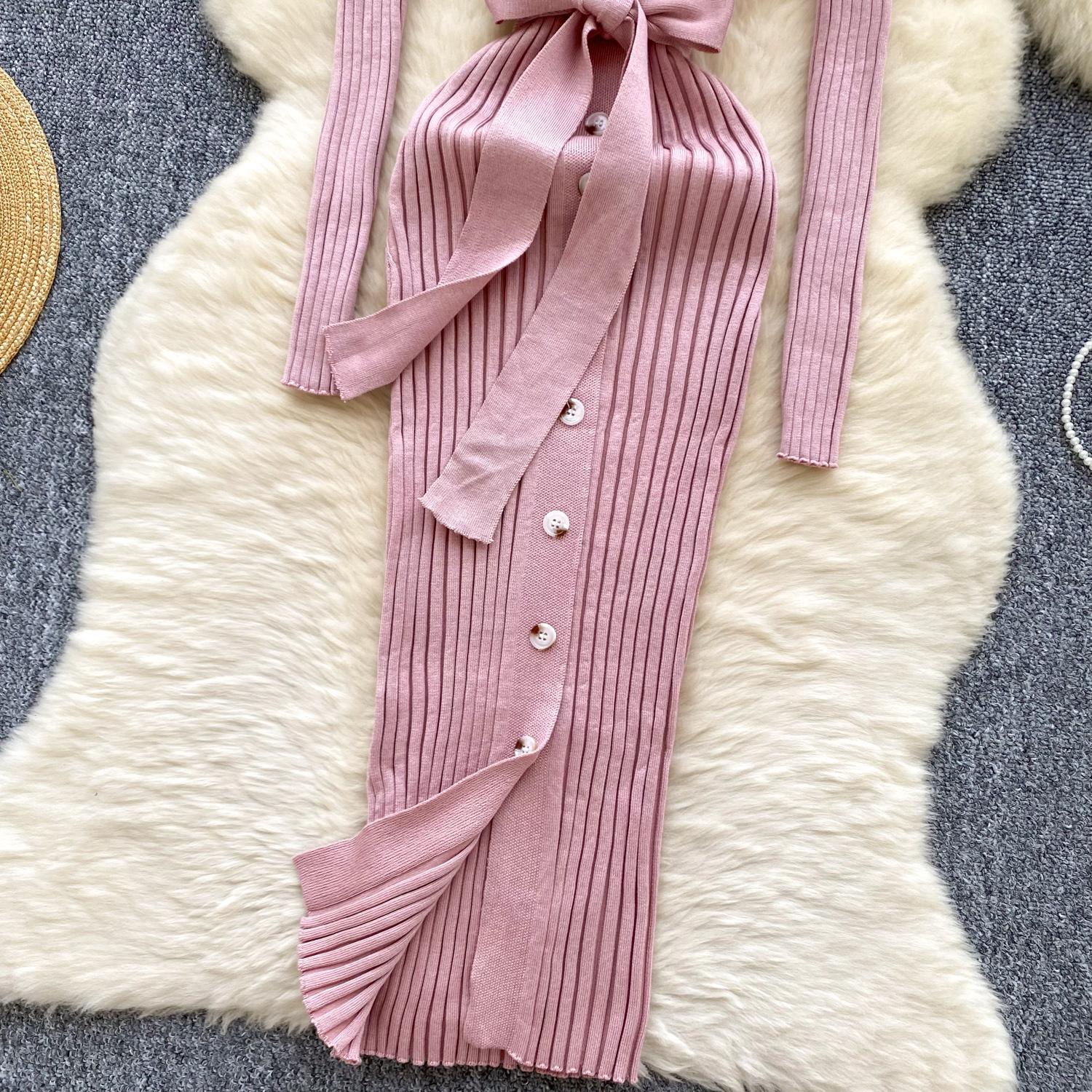 Винтажное отложной воротник элегантное длинное рукав однобортное бандажное трикотажное — фото 20