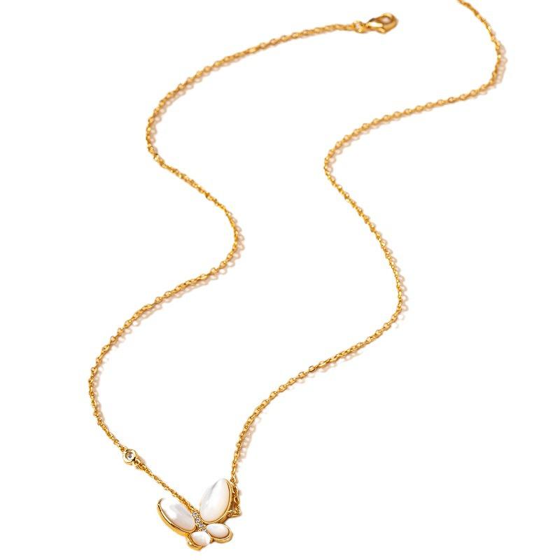 Damen Schmetterlingshalskette & Zirkonia Ohrring Set - Weißes Perlmutt, Leichte Luxus Schlüsselbeinkette, Design 2025