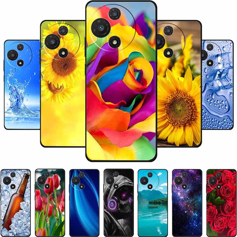 For TCL 605 Case Fashion Flower Protective Black Silicone Soft TPU Back Cover Case For TCL 60 5G 60 SE Case 60SE Coque Funda Bag