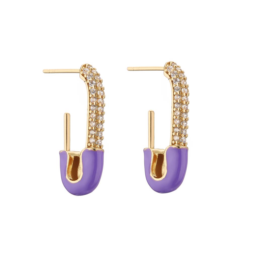 HECHENG,1 pair,Colorful Dropping Oil Earrings,Safe Pin Design Zircon,CZ Ear Stud,For Women