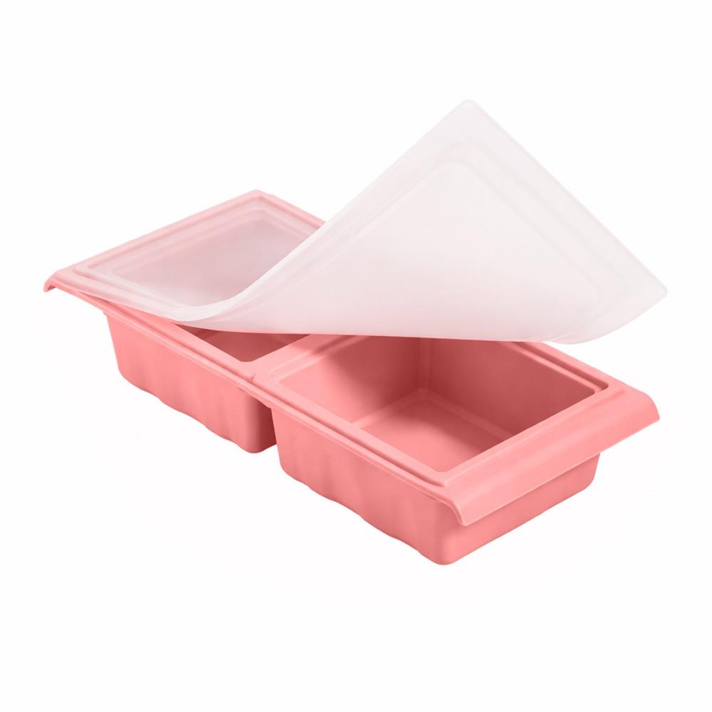 New 1/2 Grids Ice Cube Mold Silicone Extra Large Ice Mold Reusable with Lid Food Sauce Storage