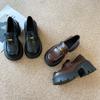 618-18 Platform Loafers Women's 2025 Spring and Autumn New Versatile Commuter Retro British Style Black Small Leather Shoes Women