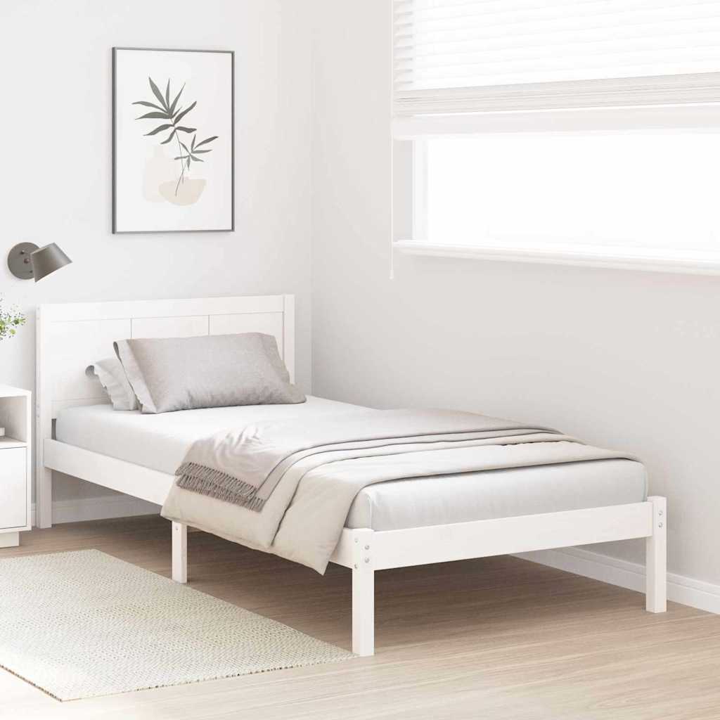 Bed Frame White 75 x 190 cm Solid Pine Wood