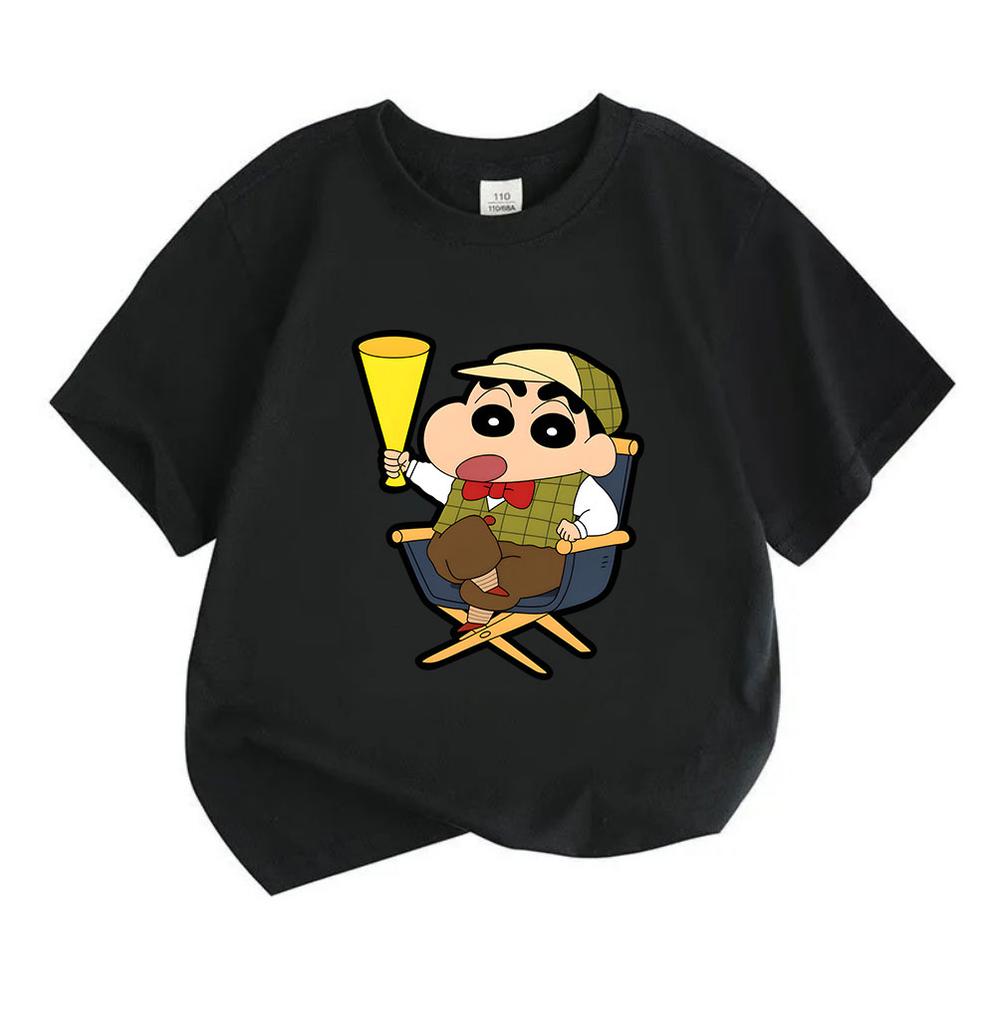 Kids Boys Girls Crew Neck Short Sleeve 100% Cotton T-Shirt, Cute Cartoon Shinosuke Director Pattern Casual Soft Breathable Tee Tops for Children Daily