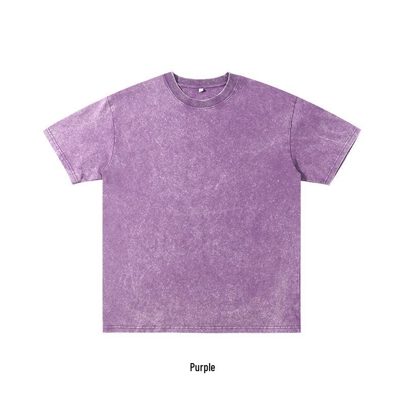 250G Pure Cotton Distressed Short Sleeve Tee, American Retro Style, Teen White Ink DTG Print, Washed Look