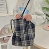 Woolen plaid retro handbag large capacity versatile shoulder bag college student double-sided backpack
