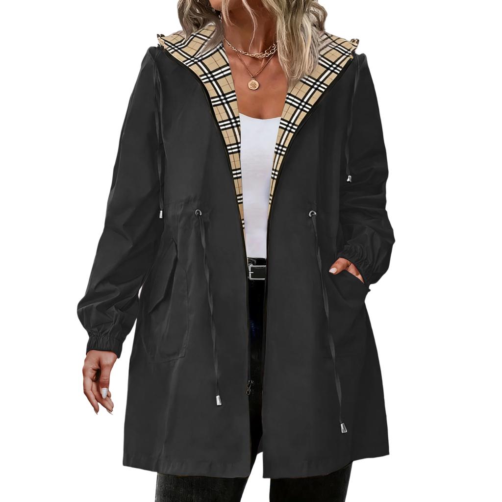 Womens Raincoats With Hood Lightweight Outdoor Hooded Windbreaker Trench Coat Jacket Plus Size