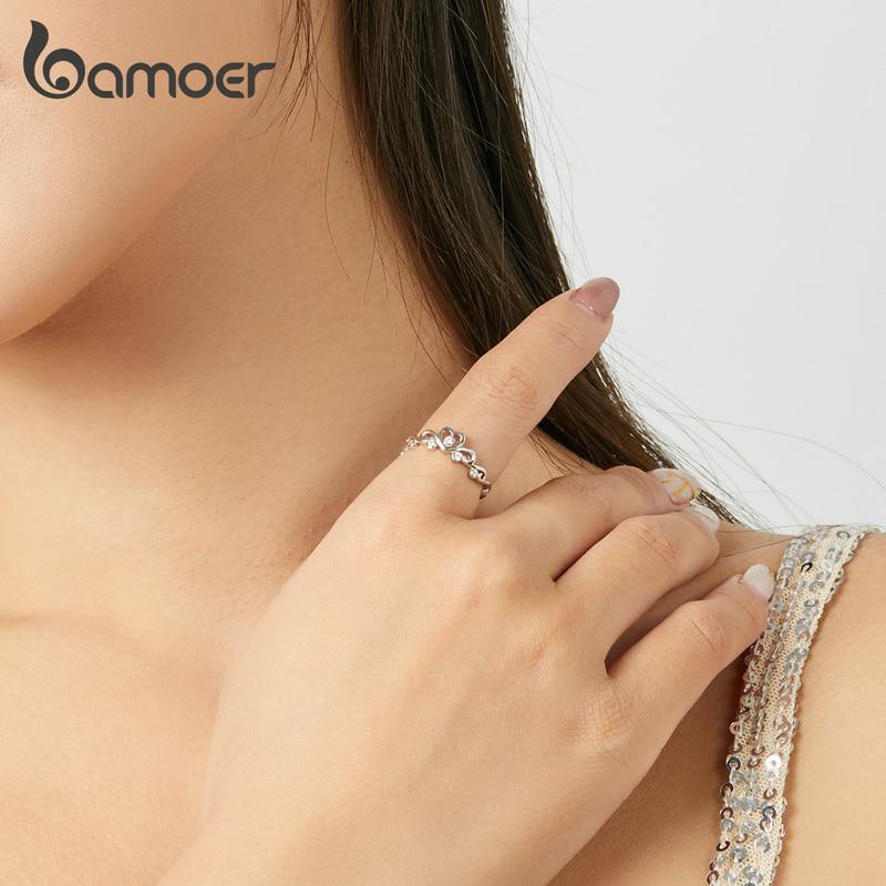 Bamoer Authentic 925 Sterling Silver Luminous Star & Spring Flower Adjustable Finger Rings Jewelry