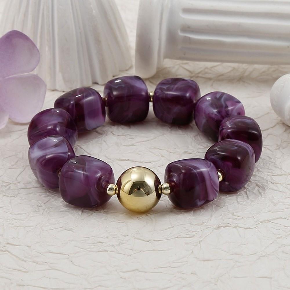 Boho Acrylic Square Beads Bracelet Stackable Elastic Beaded Bracelet Multi-Color Handmade Bracelet for Women