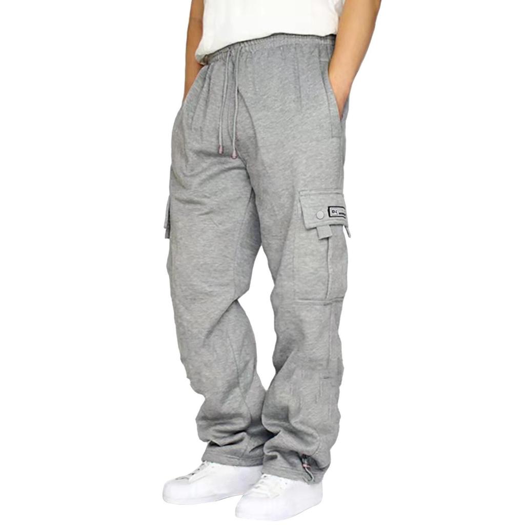 Men's Fleece-lined Cargo Pants with Cuffed Ankle and Multi-Pockets