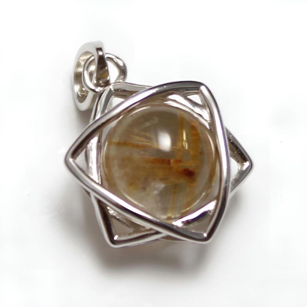 [Mizar] Rutile Quartz Pendant for Women and Men, Hexagram, Sterling Silver 925