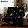 Doodle Gänseblümchen Wirbel Schwarz Anime Cartoon Flanelldecke Weiche Warme Decke für Schlafzimmer Sofa Auto Kinder Feiertagsgeschenk