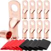20pcs Copper Terminal Connectors, AWG 1/0 2/0 2 4 6 8 Ring Lug Kit With Shrink Tubing  & Battery Cable Lugs
