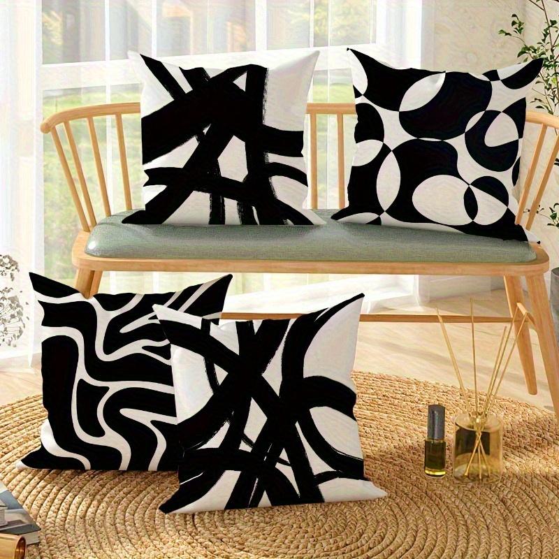 4 Stück Bohemian Stil, Schwarz-Weiß Geometrisches Abstraktes Linienmuster Bedruckte Kissenbezüge, Weiche Komfort-Kissenbezüge, Geschenk für Familie, Freunde und