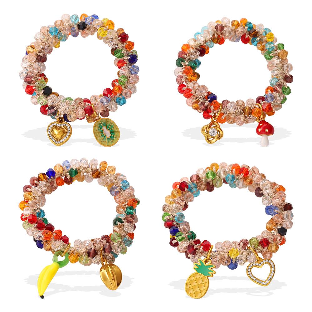 New Sweet Dopamine Color Crystal DIY Peach & Pineapple Pendant Hair Tie, Hair Accessories for Women