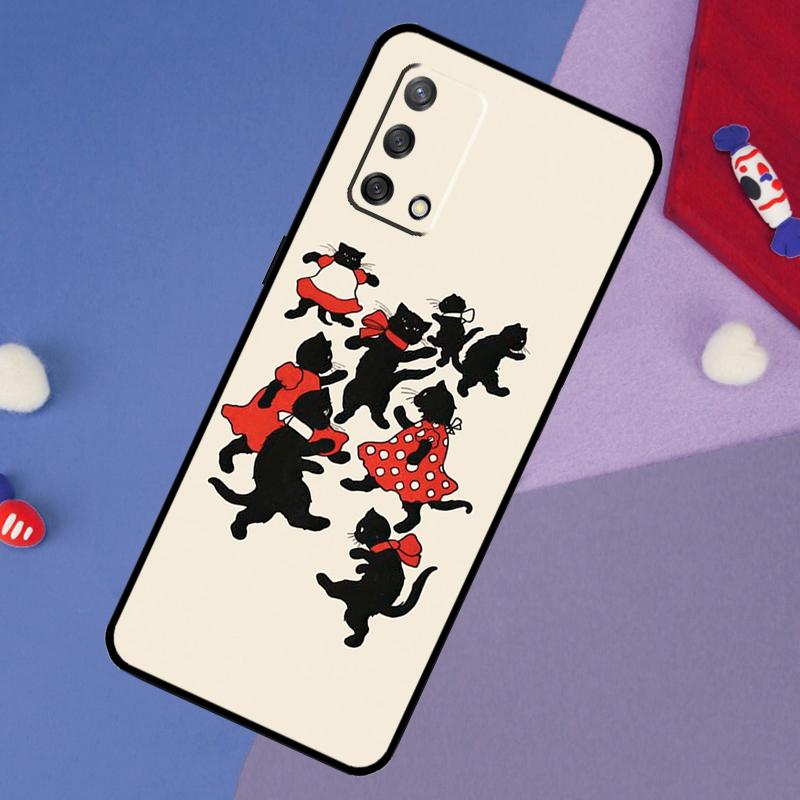 Black Cat Face Kitty Case For Oppo A78 A18 A38 A74 A94 A54 A58 A98 A80 A60 A40 A96 A76 A16 A15 A17 A57 A5 A6 Pro