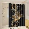 Cortina de Chuveiro Lírio Dourado Fundo Preto Design Floral Luxuoso Decoração de Banheiro Elegante Tecido Impermeável Conjunto de Cortinas de Banho Casa