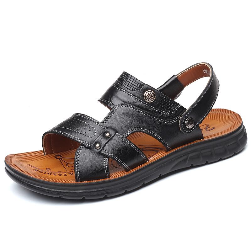 Cowhide sandals men's summer 2025 new breathable leather outer wear casual soft-soled beach dual-purpose cool slippers deodorant