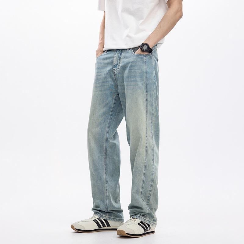 New Spring and Summer Men's Loose Straight American Tennis Stretch Light-colored Jeans