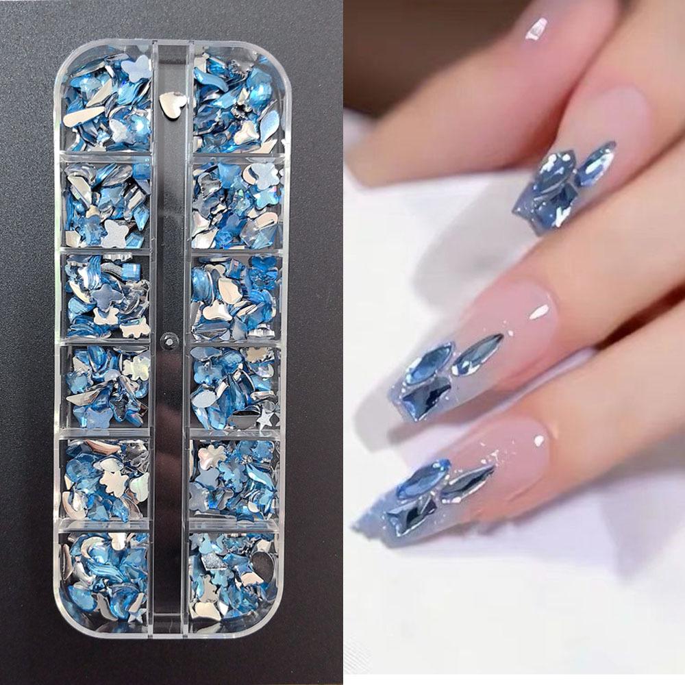 Influencer Style Irregular Rhinestone Nail Decorations - White Mixed Assortment in Mini Box