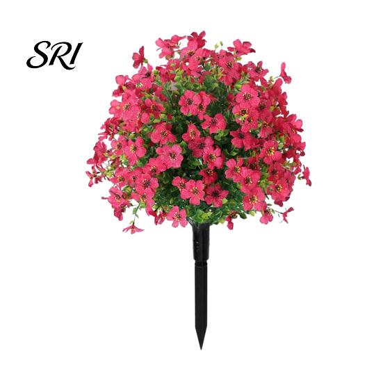 Realistic Fake Flower Stake Artificial Violet Topiary Trees with Spike UV Resistant Faux Shrubs No Watering Shrub Bushes Spring Summer Plants