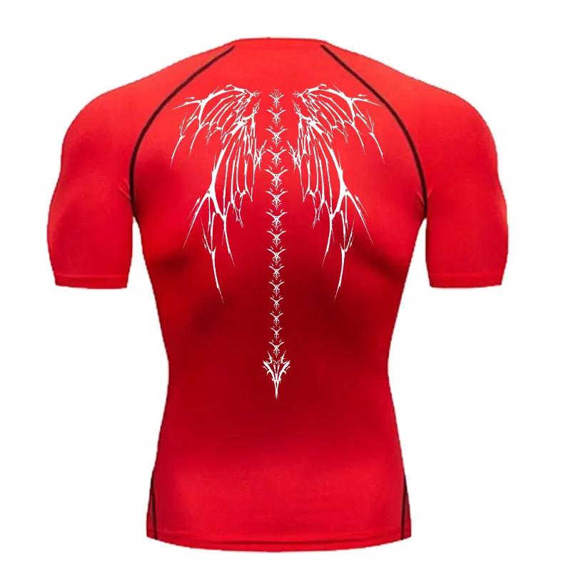 Herren Gym Kleidung Skelett Flügel Trainings Kompressionsshirts Kurzarm Rash Guard Athletisches Unterhemd Ausrüstung T-Shirt für Sport