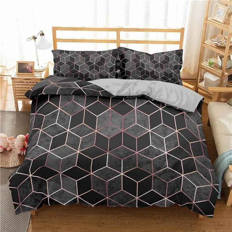 Marble Duvet Cover Queen Full for Kids Boys Girls Modern Luxury Marble Print Comforter Cover Geometric Cube Bedding Set 2/3Pcs