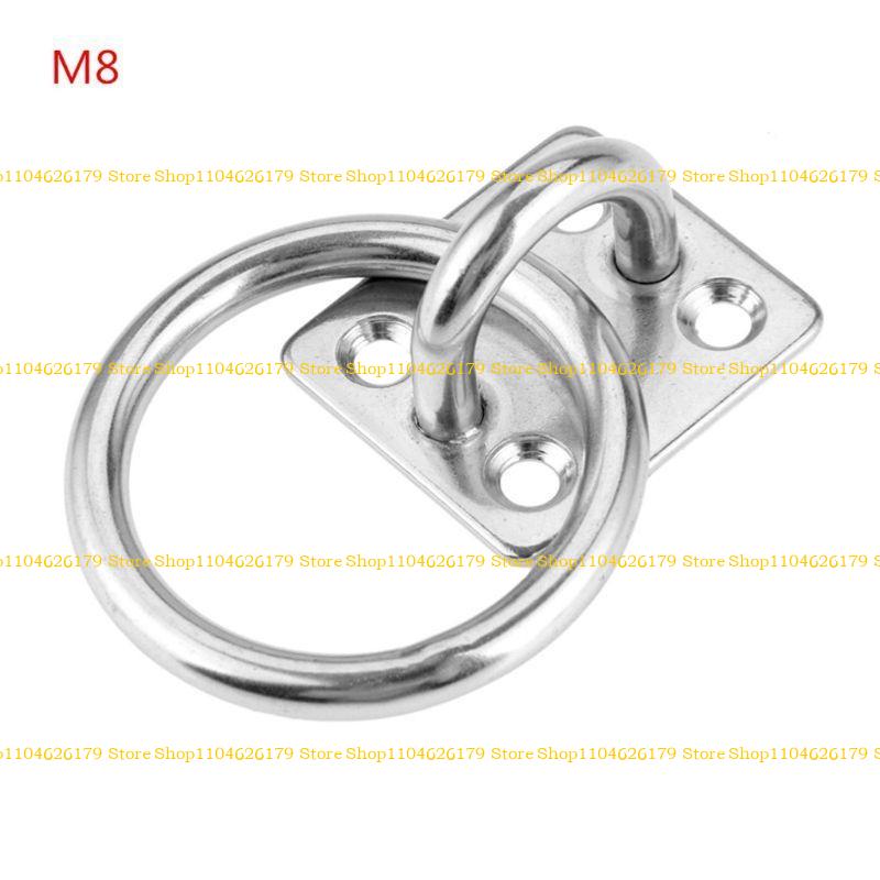 A1A2 Square Pad Eye Plate, Stainless Steel Ceiling Hooks, Suspension U Hooks Hardware Staple Hook Ring Loop with Round Ring