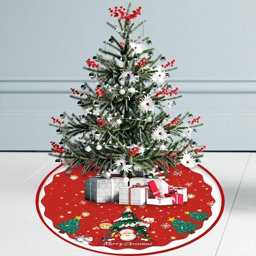Flannel Xmas Tree Skirt Collar Santa Claus Snowflakes Xmas Decorative Tree Mat