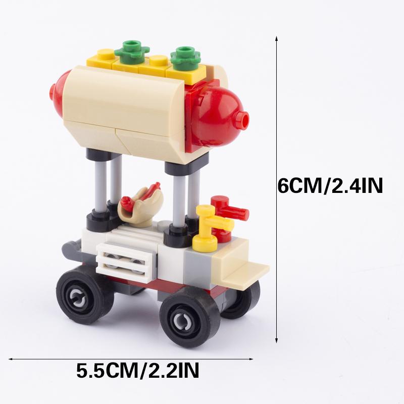 MOC Essensstand Bausteine Telefonzelle Toilette Stadt Straßenszene Pizza Hot Dog Eiswagen DIY Blumenbeet Kirche Steine Spielzeug